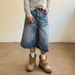 Men's Clothing Unisex Retro Whiskered Washed Blue Denim Shorts High Street Style Wide Leg Button Down Capri Pants Men's Clothing_viptrois.com