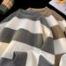 Color Blocked Striped Knitted Sweater For Autumn And Winter Versatile Base Pullover Sweater For Teenagers_viptrois.com