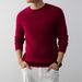 Men's Jacquard Knit Sweater – Relaxed Fit Round Neck Pullover, Breathable Viscose Blend, Business Casual Style (Beige/Navy/Red/Black/)_viptrois.com