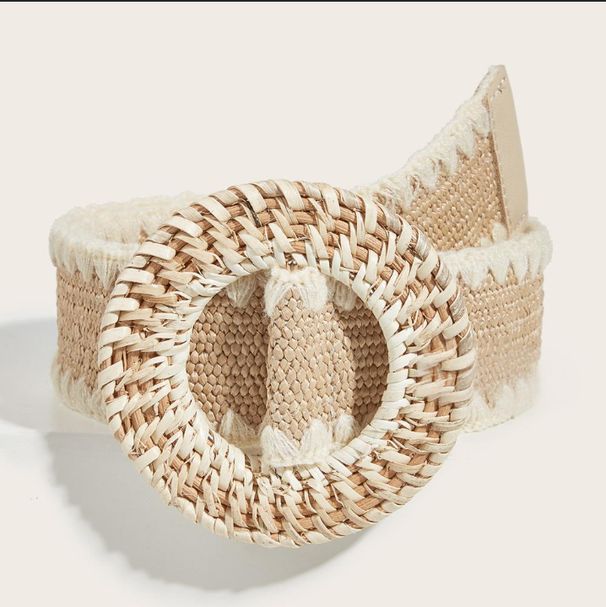 Women's Belts Summer Hand Woven Pp Grass Buckle Ladies Beach Outerwear Braided Cotton Rope Belt_viptrois.com