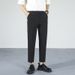 Men's Relaxed Tapered Cropped Trousers Wrinkle Free Loose Fit Straight Leg Drape New Spring Summer Style_viptrois.com