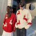 Nordmann Elk Christmas Couple Outfit Autumn Trendy Top Design Winter New Year Red Sweater Men_viptrois.com