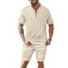Men's Clothing Men's Clothing Men's Summer Waffle Stand Collar Zipper Solid Color Short Sleeved Shorts Men's Outdoor Leisure Suit_viptrois.com