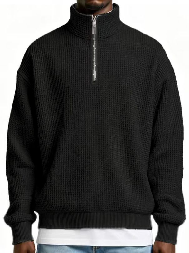 Men's Zip-Up Long Sleeve Hoodie With Waffle Texture - Lightweight Casual Pullover For Sports & Streetwear (Multiple Colors & Sizes)_viptrois.com