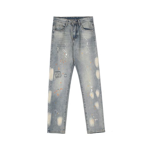 Men's Clothing Washed Old Tie Dyed Ripped Jeans Men's Loose Straight Casual Mopping Trousers_viptrois.com