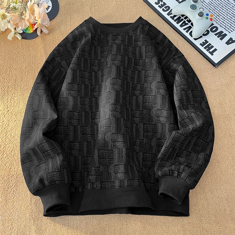 Men's Retro Full-Print Sweatshirt Cleanfit Style Round Neck Loose Fit Casual Pullover Spring Autumn Streetwear_viptrois.com