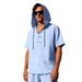 Men's New Linen Hooded Short-sleeved T-shirt Fashion Simple Loose Pullover Henley Shirt Tops_viptrois.com