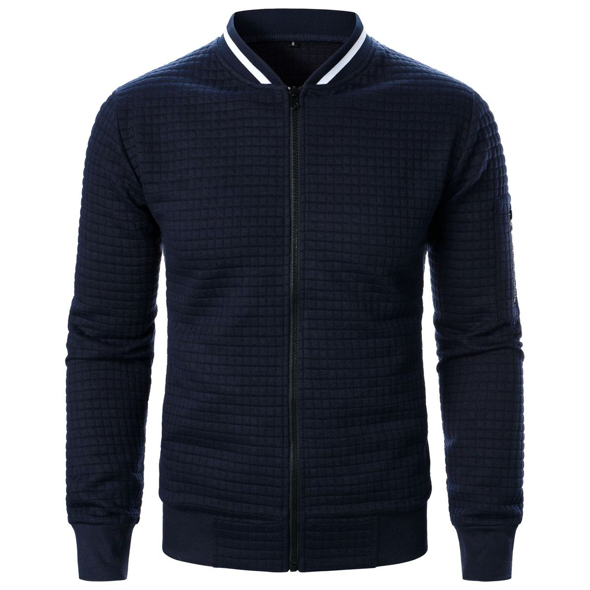 Men's Zip-Up Stand Collar Hoodie - Slim Fit Casual Pullover With Plaid & Solid Color Options For All Seasons_viptrois.com