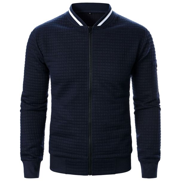Men's Zip-Up Stand Collar Hoodie - Slim Fit Casual Pullover With Plaid & Solid Color Options For All Seasons_viptrois.com