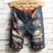 Lined Fabric Men Multi-Ripped Five-Point Beggar Pants Four Seasons Trendy Brand Personality Men's Jeans_viptrois.com