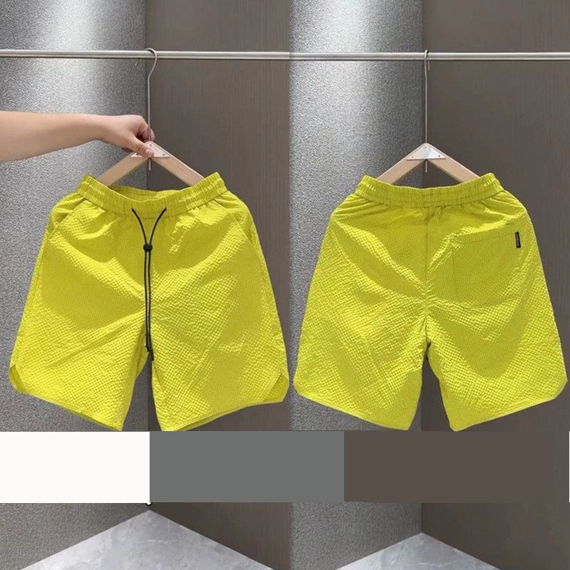 Men's Clothing Fashion Candy Color Seersucker Casual Shorts Breathable Quick Drying Beach Pants Sports Shorts_viptrois.com