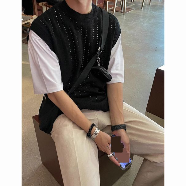 Men's Clothing Hollow Knit Sleeveless Vest - Breathable Summer Mesh T-Shirt For Casual Layering Comfortable (Khaki, Black) - Sizes M To XXXL_viptrois.com