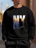 Men's Loose, Casual And Fashionable New York NY Statue Of Liberty Printed Round Neck Long Sleeved Sweatshirt For Autumn And Winter_viptrois.com