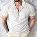 Men's New Summer Solid Color Polo Shirt Short Sleeve Zipper Polo Shirt T-shirt Tops_viptrois.com