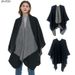 Unisex Autumn/Winter trim solid color cashmere double side black grey split cape_viptrois.com