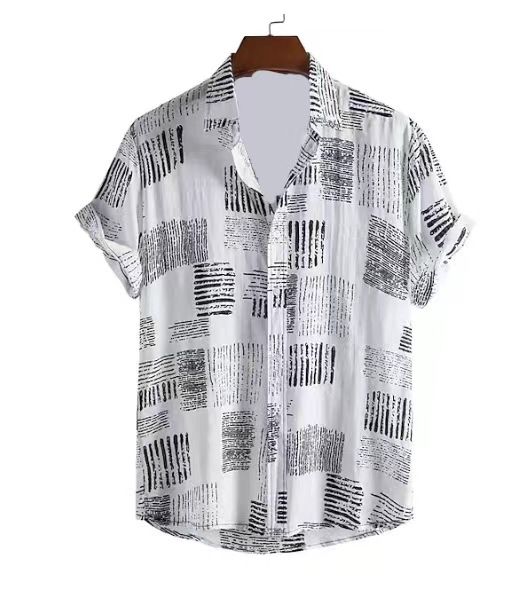 Men's Clothing Short Sleeved Shirt Digital Printing Lapel Button Holiday Casual Men's Shirt_viptrois.com