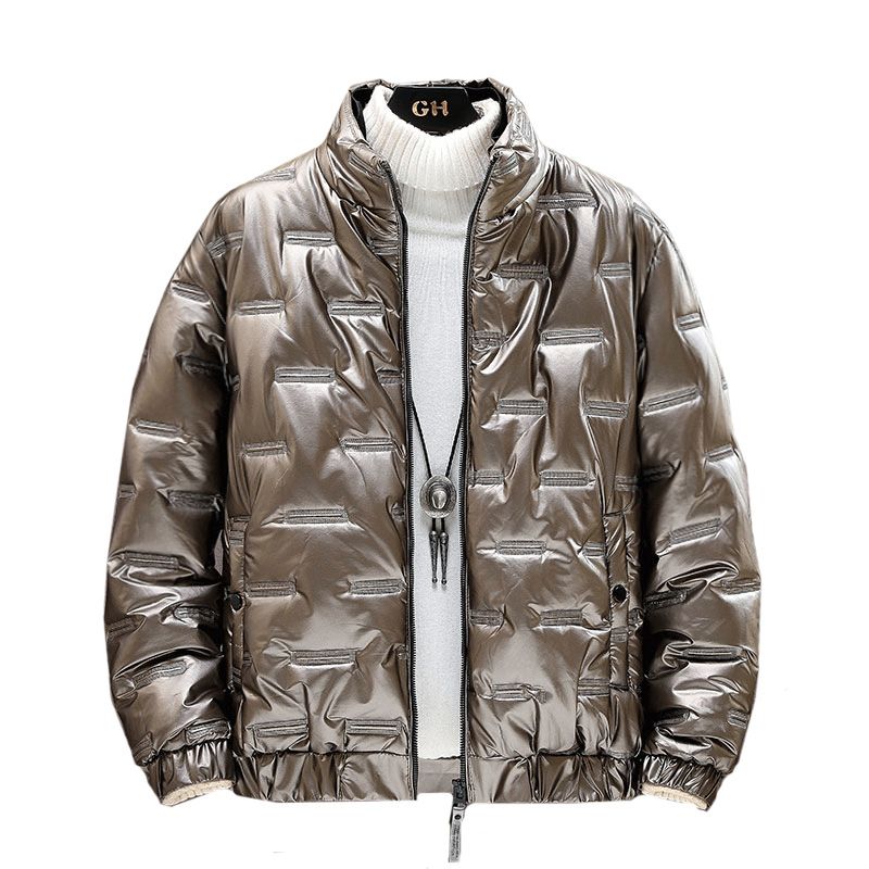 Men’s Slim-Fit Winter Coat – Glossy Stand Collar Puffer Jacket | Korean Style | Polyester Shell | Side Pockets | Stylish Quilted Design_viptrois.com