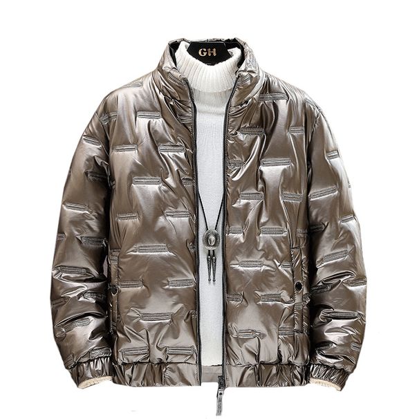 Men’s Slim-Fit Winter Coat – Glossy Stand Collar Puffer Jacket | Korean Style | Polyester Shell | Side Pockets | Stylish Quilted Design_viptrois.com