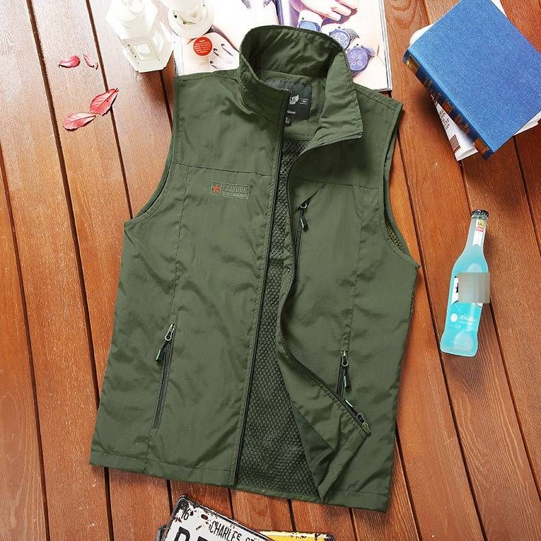 Men's Tactical Utility Vest – Multi-Pocket Photography & Outdoor Jacket With Quick-Dry Fabric (Khaki, Army Green_viptrois.com