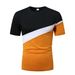 Large Size Fashion Men's T Shirt Colorblock Elastic Casual Fitness Round Neck Short Sleeve Bottoming Shirt_viptrois.com