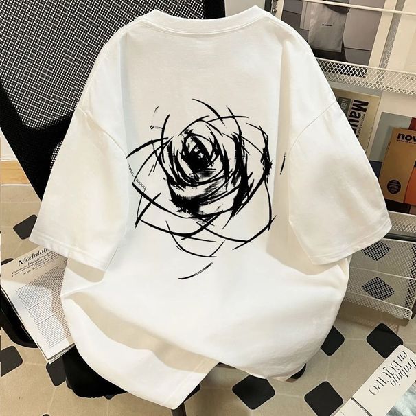 PAPSLT Ice Silk Cotton Guochao Sketch Lotus Men's Short Sleeve T-Shirt Trendy Brand Printing Handsome_viptrois.com