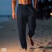 Men's Cotton Linen Pants Summer Casual Beach Drawstring Elastic Waist Straight Leg Breathable Comfortable Trousers_viptrois.com