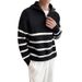 Autumn And Winter Half High Collar Zipper Striped Sweater Men's Loose Pullover Bottoming Sweater_viptrois.com