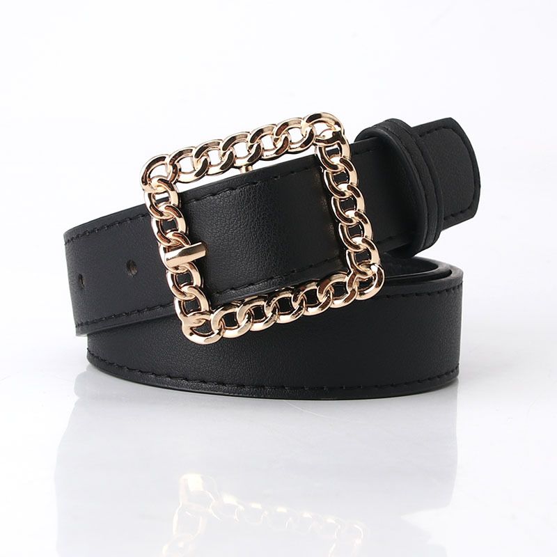 Women's Belt Hollow Square Buckle Women's Decorative Belt Elegant Simple Jeans Belt _viptrois.com