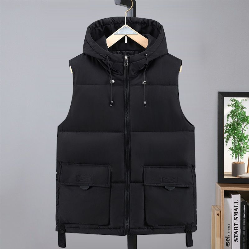 Men's Clothing Men's Sleeveless Fleece Vest - Warm Quilted Cotton Padded Vest For Autumn & Winter, Casual Layering Piece (Beige, Black)_viptrois.com