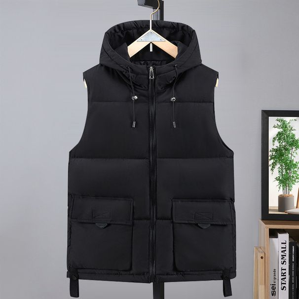 Men's Clothing Men's Sleeveless Fleece Vest - Warm Quilted Cotton Padded Vest For Autumn & Winter, Casual Layering Piece (Beige, Black)_viptrois.com