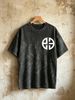 230g Vintage Washed Men Casual Tee White Round Split Cross Geometric Symbol Logo Print Short Sleeve Loose Daily Street Tshirt_viptrois.com