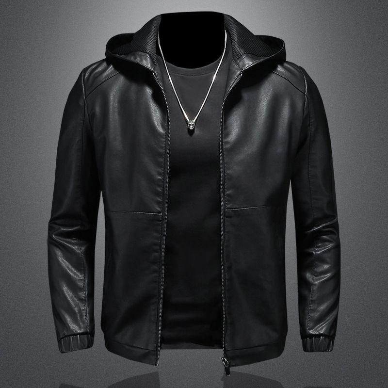 Men's Clothing Leather jacket men's autumn and winter new casual hooded jacket handsome motorcycle suit black slim men's jacket_viptrois.com