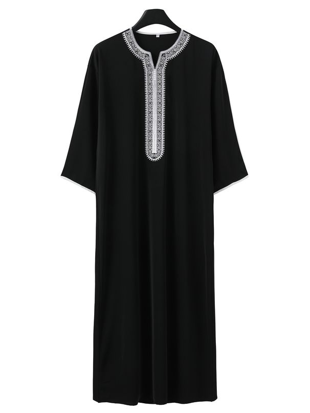 Men's Clothing Robe Mid Long Sleeve Embroidered Red Envelope Men's Muslim Robes_viptrois.com