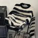 Men's Oversized Color Block Knit Sweater - Retro Striped Pullover, Unisex Casual Crewneck Jumper For Winter (Black/Blue)_viptrois.com