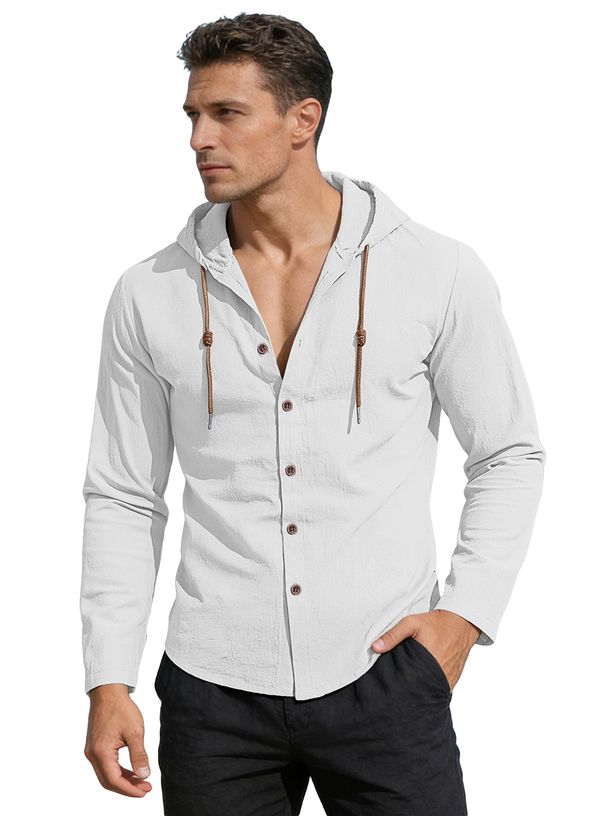 2026 European-style Men's Simple Cotton Casual Loose Breathable Long-sleeved Solid-color Hooded Shirt_viptrois.com