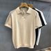 Men's Short Sleeve Polo Shirt V Neck Seagull Collar Hollow out Textured Knitwear Old Money Style Summer T-Shirt_viptrois.com