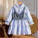 2025 Cross Border Spring New Shirt Lapel Dress + Denim Beaded Vest Two Piece Set_viptrois.com