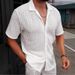 Men's Breathable Mesh Jacquard Casual Shirt Cross Border Sourcing Short Sleeved Suit Collar Openwork Texture_viptrois.com