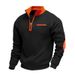 Men's Thickened Fleece Lined Half Zipper Sweatshirt Autumn Winter American Style Loose Stand Collar Color Block Casual With Pocket_viptrois.com
