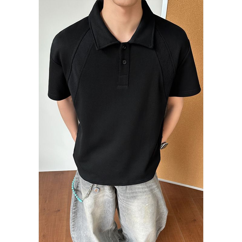 Men's Deconstructed Polo Shirt Short Sleeved Summer Heavyweight Turn down Collar Oversized Shoulder Casual Trendy T-Shirt Cleanfit_viptrois.com
