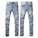 Men's Clothing Men's Distressed Jeans With Graffiti & Cat Whisker Details - Slim Fit Ripped Denim Pants For Streetwear Fashion (Light Blue)_viptrois.com
