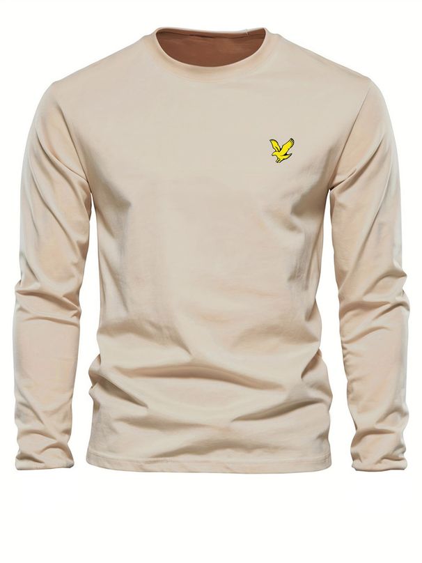 Men's Spring And Autumn Cotton Loose And Comfortable Versatile Eagle Pattern Printed Round Neck Long Sleeve T-shirt Top_viptrois.com