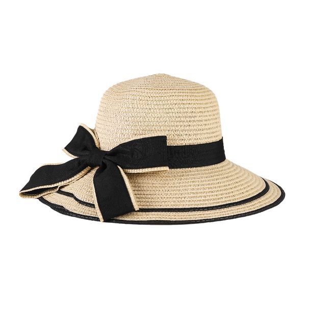 Spring and Summer Woven Straw Versatile for Women, Beach Big Edge Bow Anti Sun Hat, Noble Style Sunshade Hat_viptrois.com