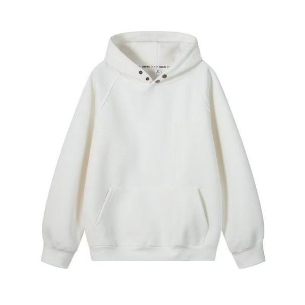 Solid Color Button Design Hoodie, Trendy And Fashionable Design, Versatile And Loose Casual Top_viptrois.com