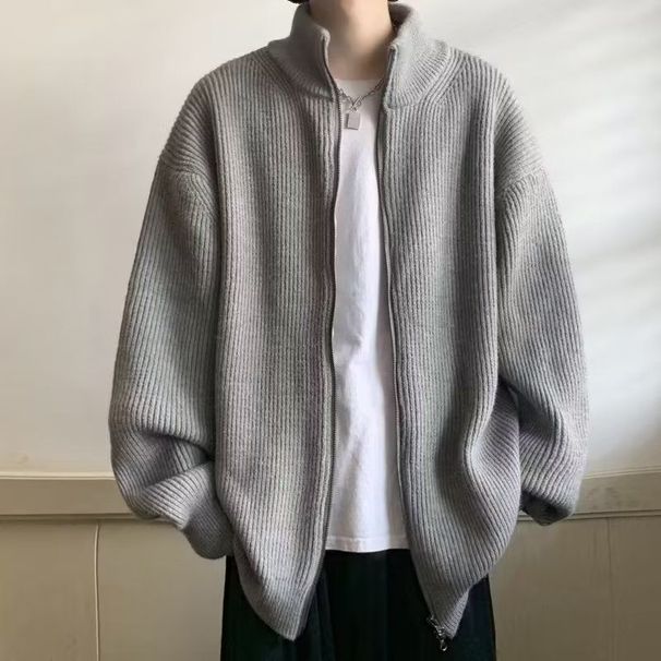 Cardigan Men In Spring Autumn, Loose And Lazy Style Knit Sweater, Men's Zippered Sweater Jacket For Outerwear_viptrois.com