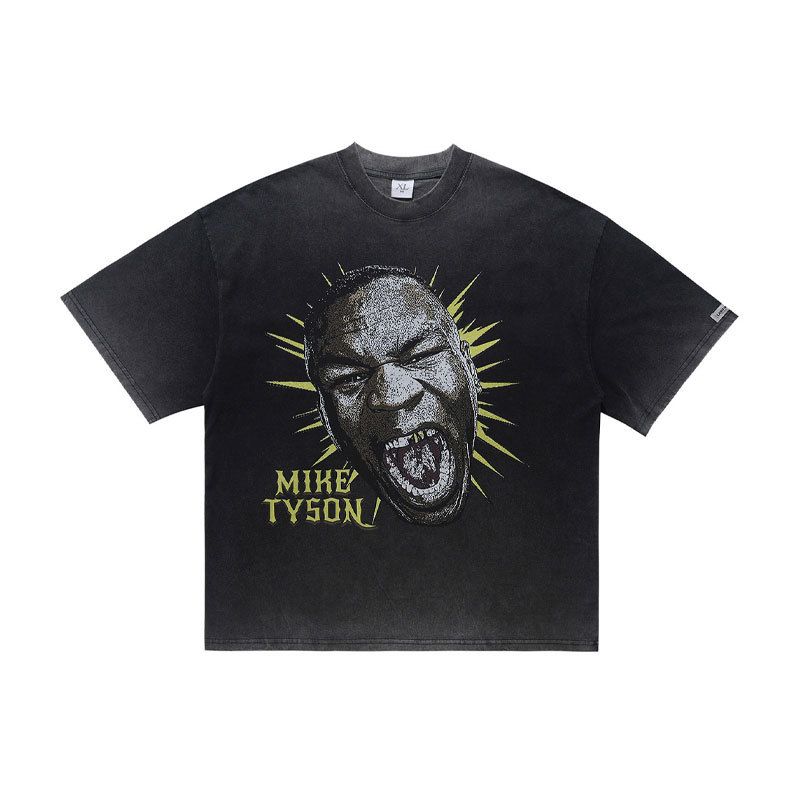 American High Portrait Print Short-sleeve T-shirt For Men, Summer Loose Fit, Washed And Distressed, Hip-hop_viptrois.com