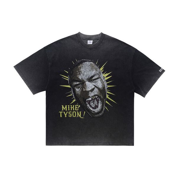 American High Portrait Print Short-sleeve T-shirt For Men, Summer Loose Fit, Washed And Distressed, Hip-hop_viptrois.com