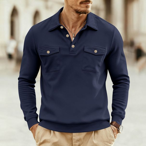 Men's Long Sleeve Shirt – Multi-Pocket Casual Pullover With Collar (S-XXXL, Navy/Black/Army Green/Denim Blue/Light Grey/Dark Grey)_viptrois.com