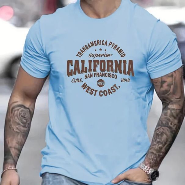 Lässiges, Bequemes Sport-T-Shirt Für Herren Mit California West Coast Herrenmode-Print, Rundhals-Kurzarm-T-Shirt_viptrois.com