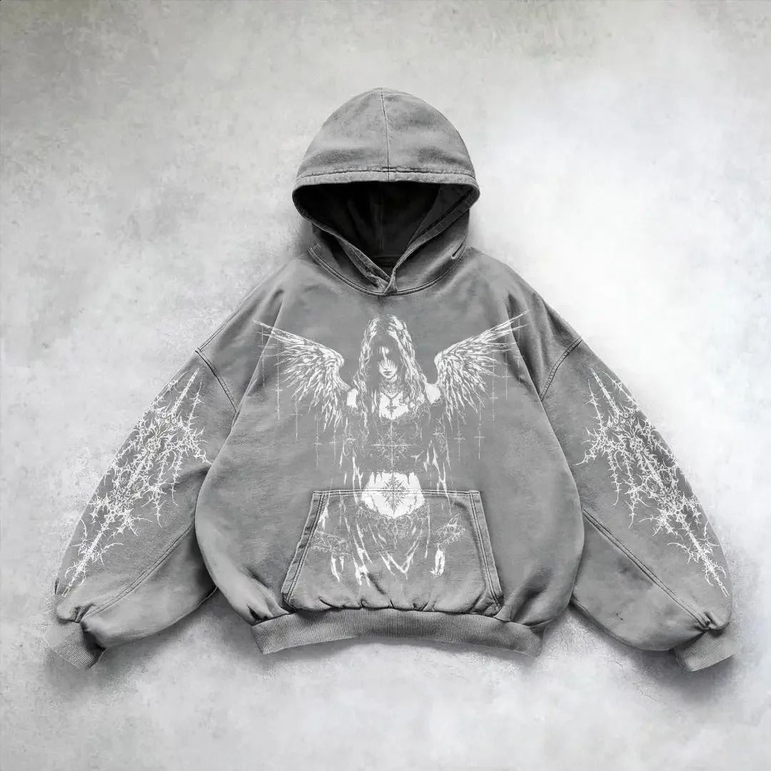 New 2025 Angel Print Hooded Sweatshirt Loose Versatile Top Hot Sale_viptrois.com